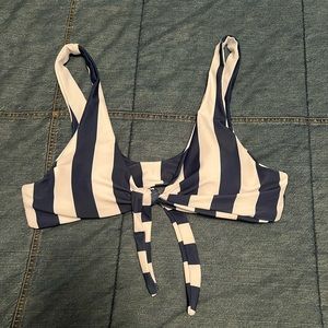 Striped tie front bikini top